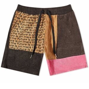 The Future Is On Mars Men's Corduroy Patchwork Short in Copper Brown Pink Size M